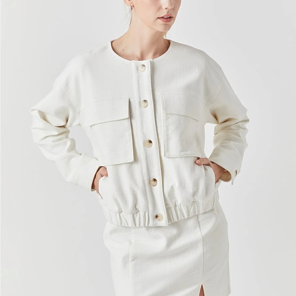 NWT Grey Lab Ivory Pocket Linen-Blend Bomber Jacket Size XS